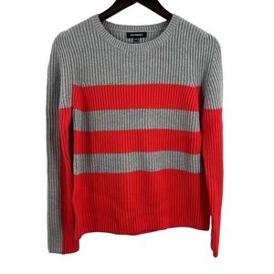 525 America Sweater Medium Grey with Pink Stripe Cotton Chunky Knit New